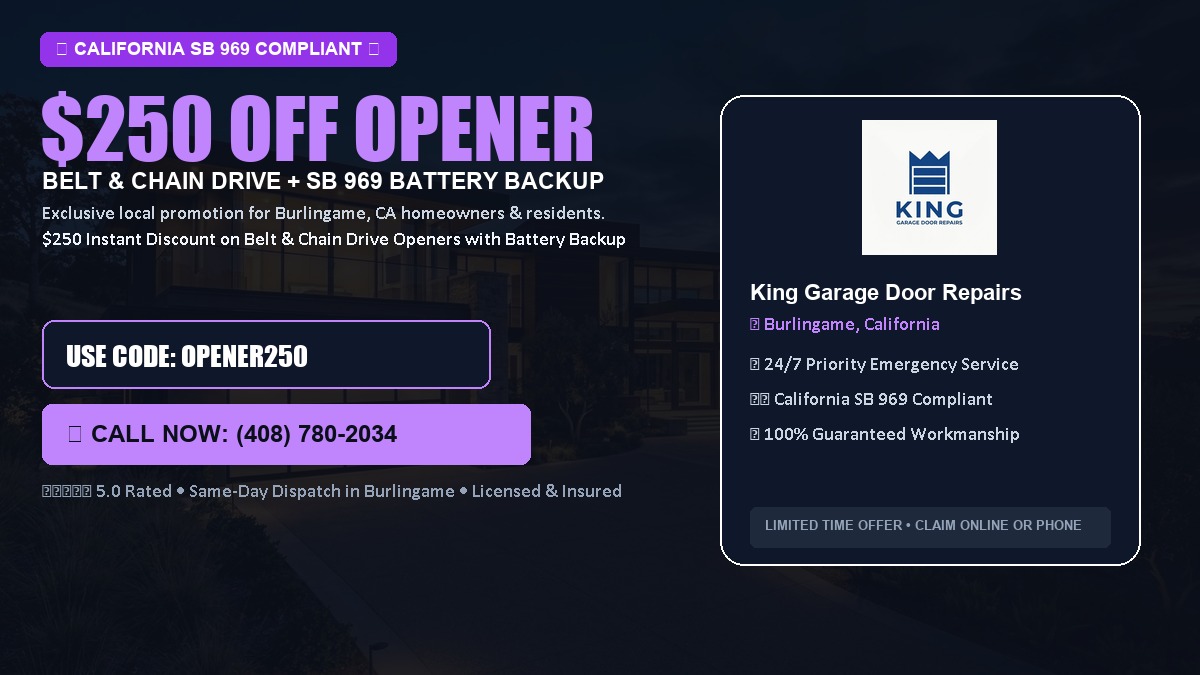 $250 OFF Smart Garage Door Opener Installation (Belt & Chain Drive with California SB 969 Battery Backup) in Burlingame, CA