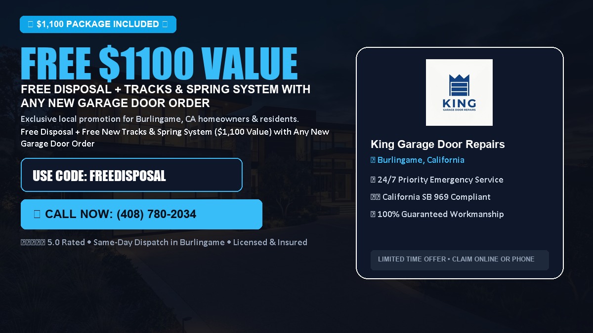 Free Disposal + Free New Tracks & Spring System with Any New Garage Door Order ($1100 Value) in Burlingame, CA